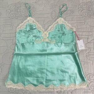 NEW Gold Hawk Silk Lace Camisole Tank Top Sz L Spring Jade Green